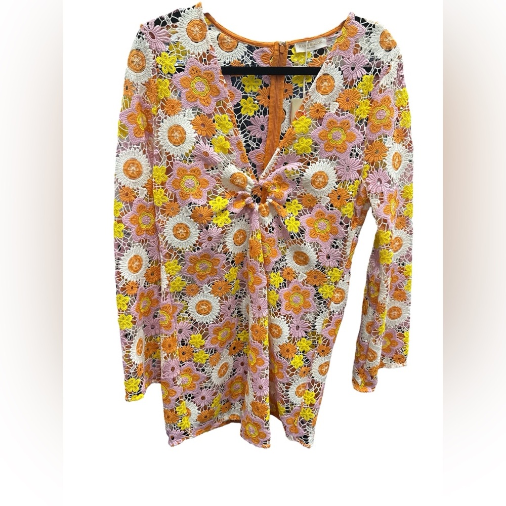Ramy Brook Pink & Yellow Floral Crochet Swim Coverup - Picture 5 of 8